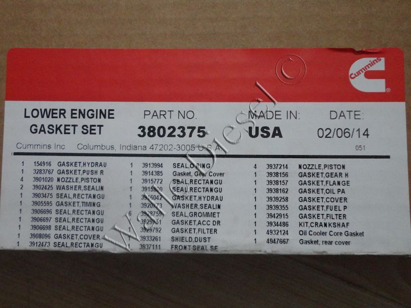 3802375 Lower Engine Gasket Kit